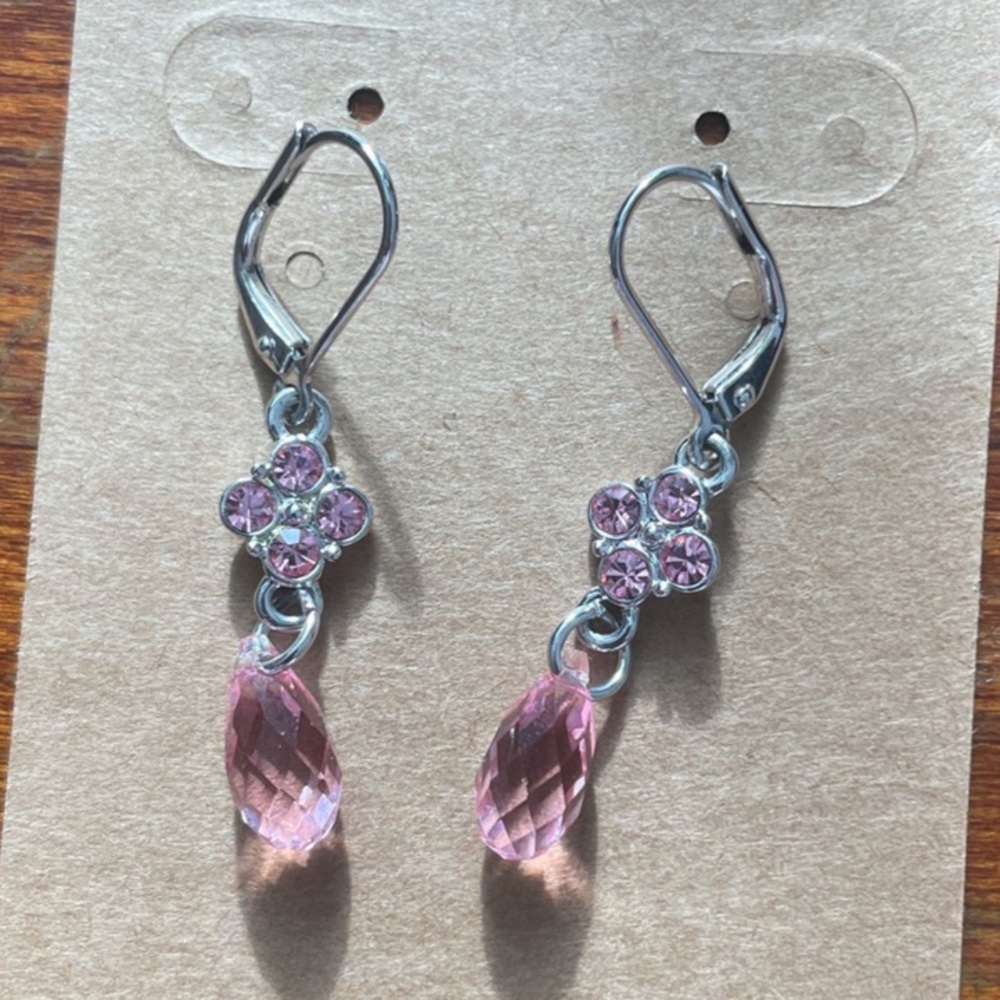 Sterling Silver Pink Dangle Earrings
